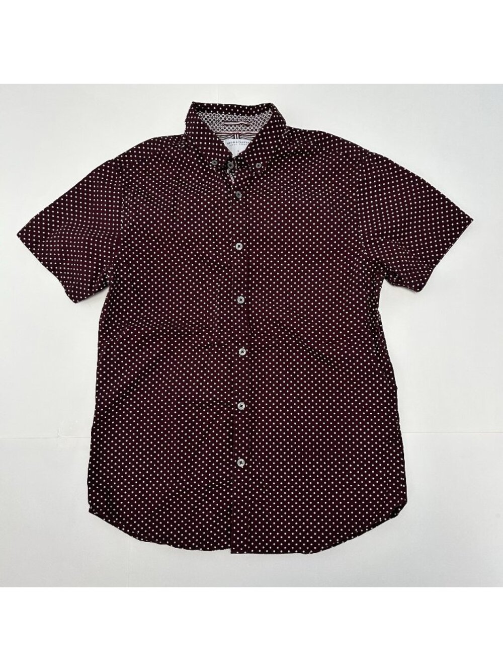 Denim & Flower Ricky Singh Burgundy Short Sleeve Shirt Mens Size Small Polka Dot